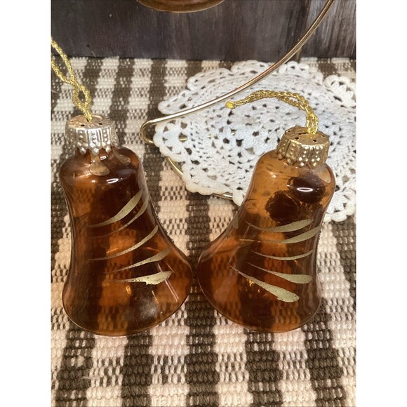 Vintage Blown Glass Bell Christmas Ornaments West Germany Brown & Gold Glitter - Picture 6 of 16